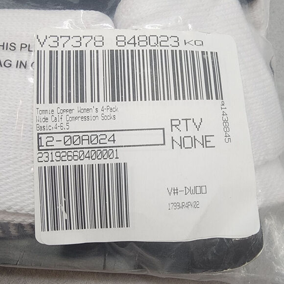 TOMMIE COPPER Women's Black Gray White Over‎ Calf Compression Socks Sz 4 - 6.5 - Picture 4 of 4